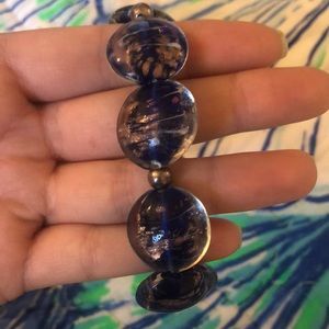 LAST CALL NWOT glass beaded bracelet navy and gold